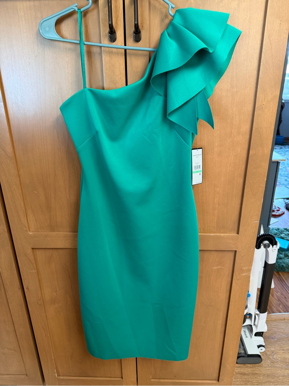 Jessica Howard One-Shoulder Ruffle Dress in Teal Green